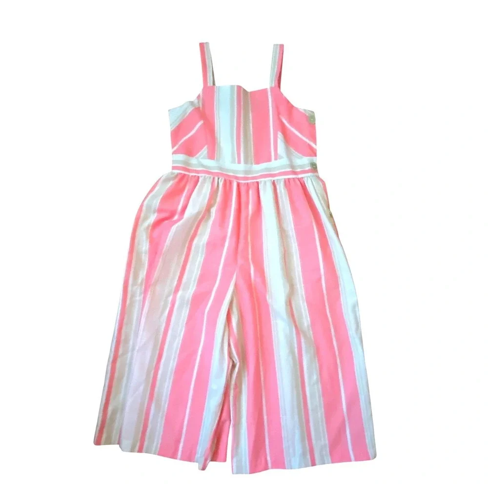Bonnie‎ Jean sz 14 Pink White Striped Wide Leg Jumpsuit Sleeveless  One-Piece